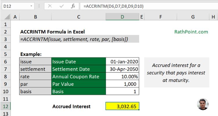 How to use ACCRINTM Formula in Excel with Example 2 - Rath Point