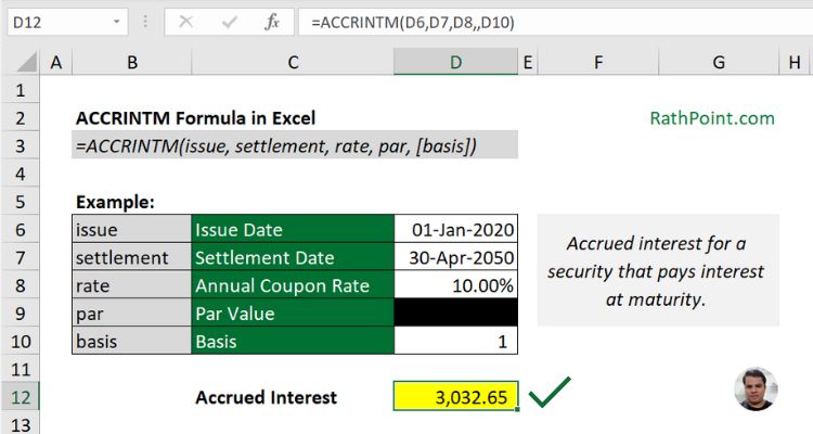 How to use ACCRINTM Formula in Excel with Example 3 - Rath Point