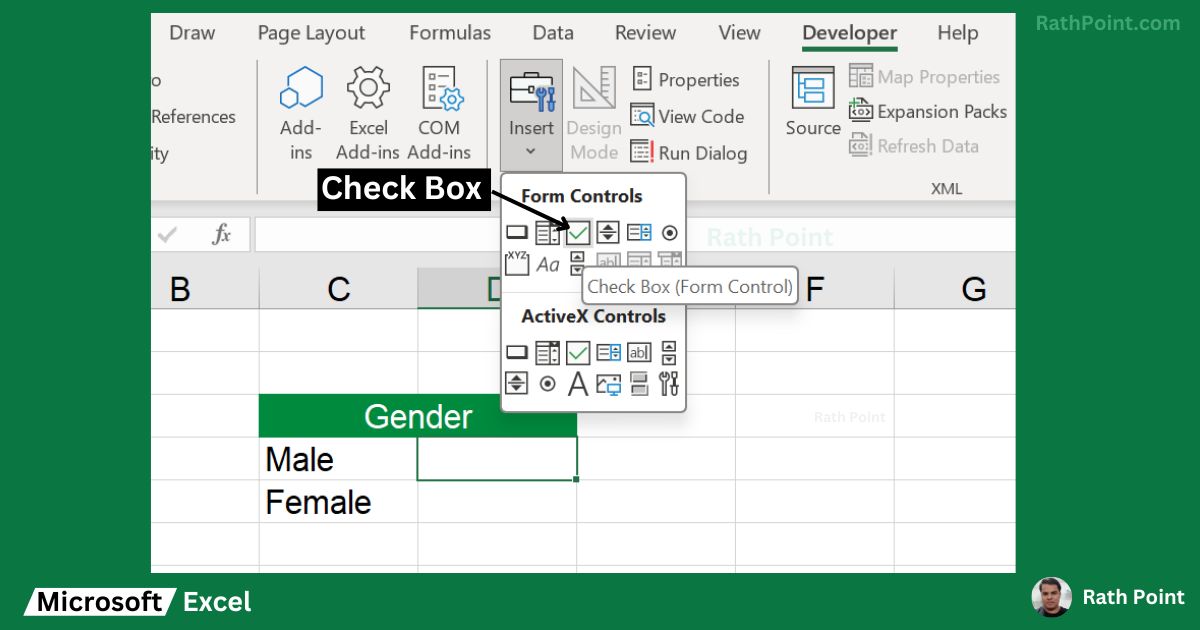 How to Insert Checkbox in Excel (Step 1)