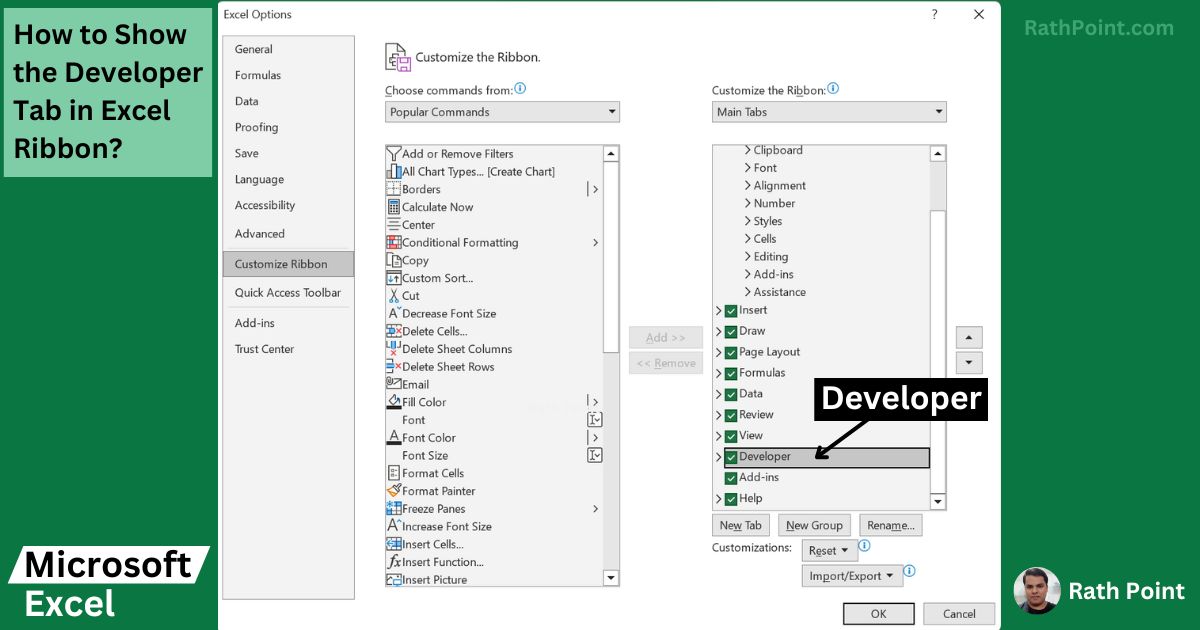How to Show the Developer Tab in Excel Ribbon - Rath Point