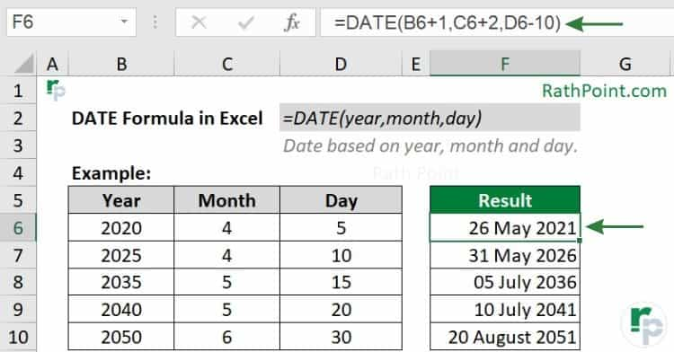 Example of DATE Formula in Excel