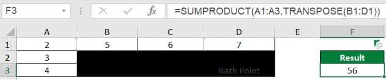 SUMPRODUCT Example (Transpose Multiplication)