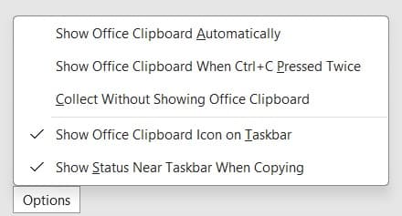 Excel Clipboard Options