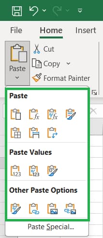 Excel Clipboard Paste Options