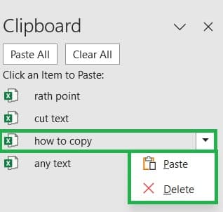 Paste or Delete from Excel Clipboard
