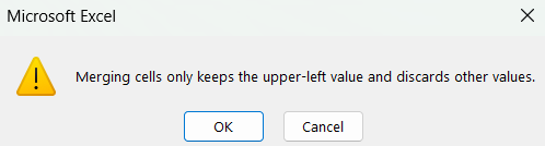 Merging Cells only keeps the upper-left value and discards other values -Merge and Unmerge Cells in Excel - Error - Rath Point