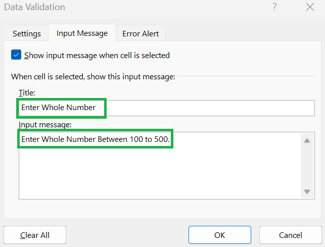 Add Input Message - How to use Data Validation in Excel
