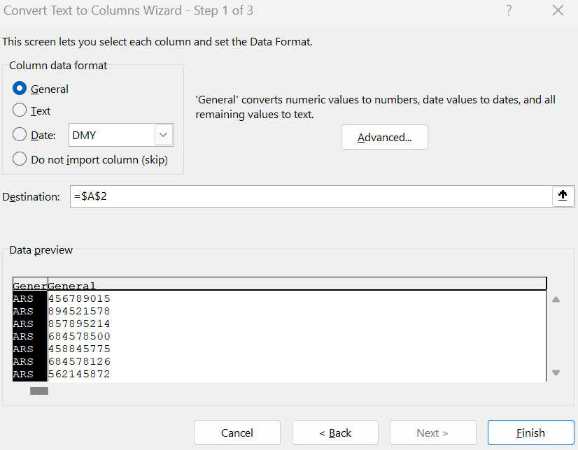 Column Data Format - Text to Columns in Excel