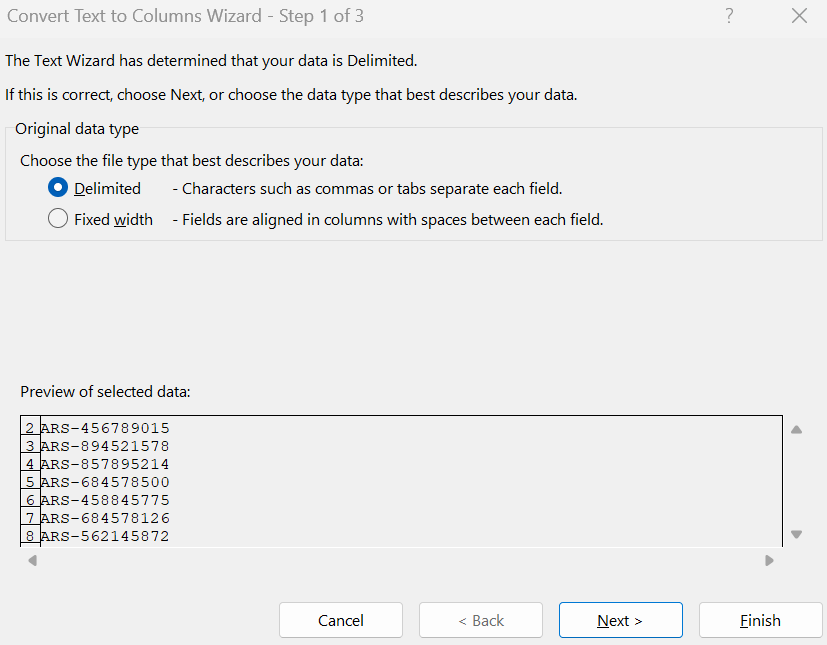 Excel Convert Text to Columns Wizard