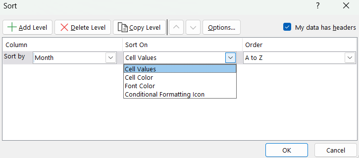 How to Sort Data in Excel - Sort On