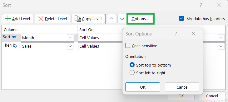 How to Sort Data in Excel - Sort Options
