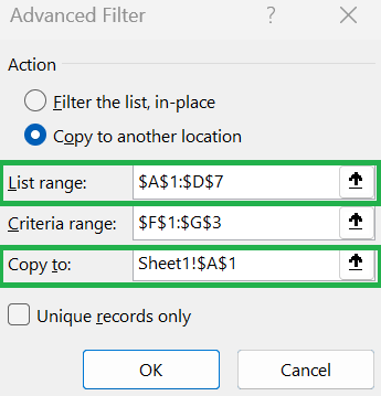 The Extract Range has a Missing or Invalid Field Name - Advanced Filter in Excel