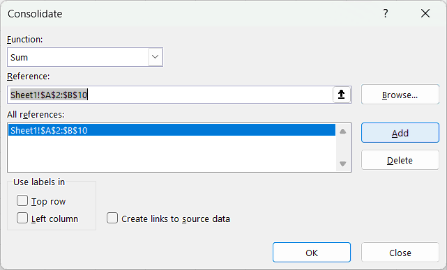 Consolidate Data in Excel from Multiple Rows - Add Reference