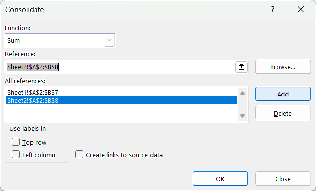 How to Consolidate Data in Excel from Multiple Worksheets - Add All References of Worksheets