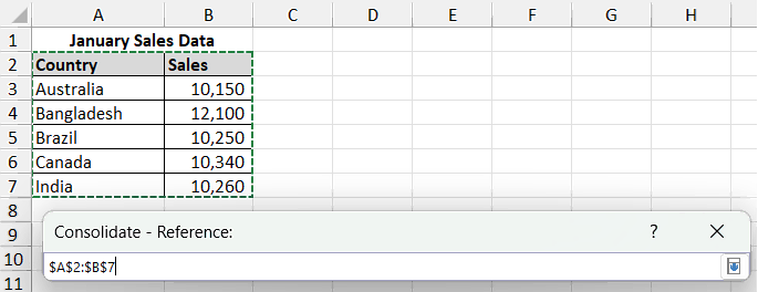How to Consolidate Data in Excel from Multiple Worksheets - Select Range