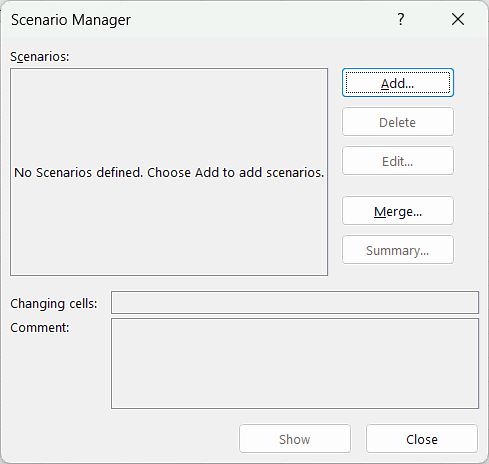 How to use What-If Analysis in Excel for Scenario Manager - Excel Scenario Manager Window