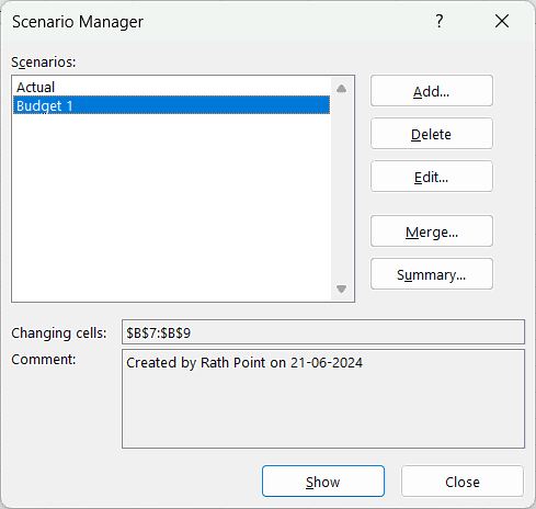 Scenario Manager - Scenarios Add, Delete, Edit, Manage, Summary