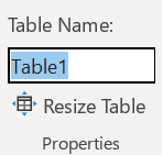 Table Name in Excel - Table Name