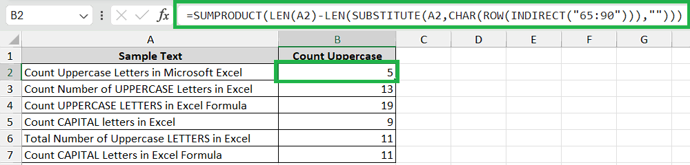 How to Count Uppercase Letters in Excel Formula