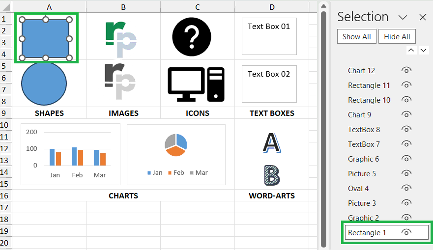 How to Select all Objects in Excel using Selection Pane