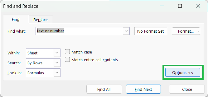 How to use Excel Find and Replace Options