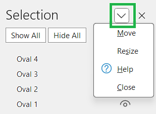 Move, resize and close Selection Pane in Excel