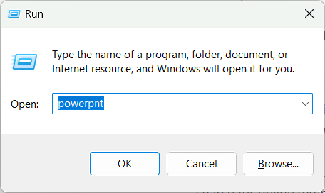 Open PowerPoint in Run dialog box