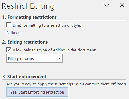 Restrict Editing in Microsoft Word Template