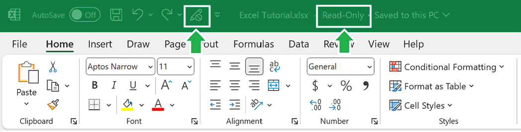 Click Toggle Read Only to Make an Excel file Read Only after Opening