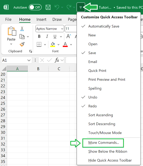 Customize Quick Access Toolbar for More Commands