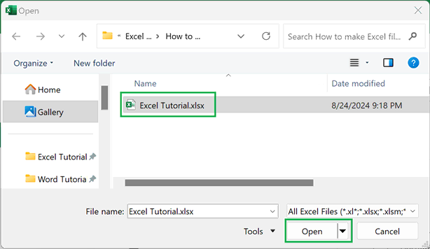 Open Microsoft Excel File