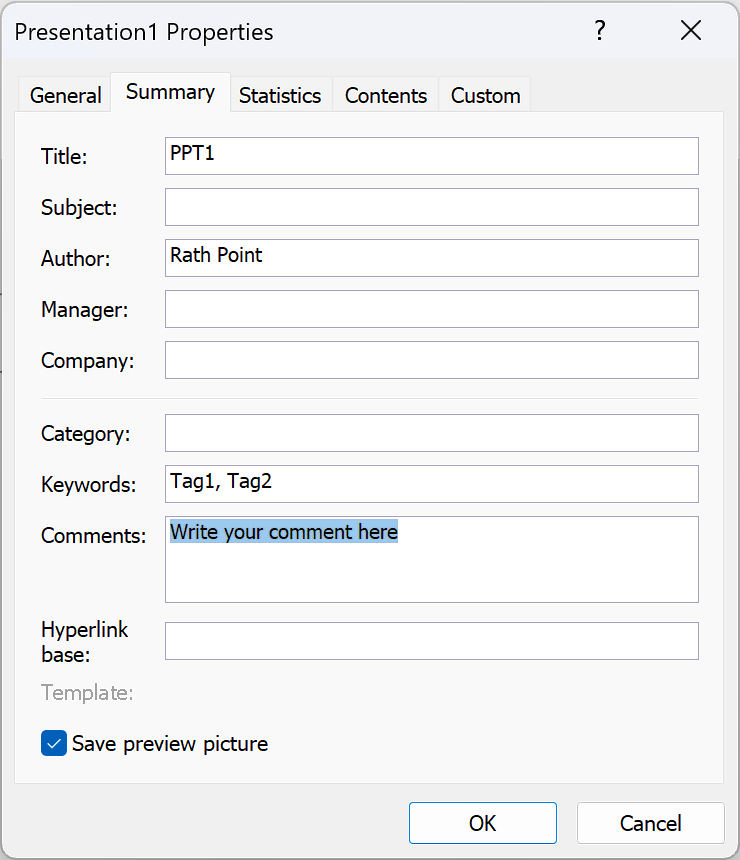 PowerPoint Advanced Properties Summary