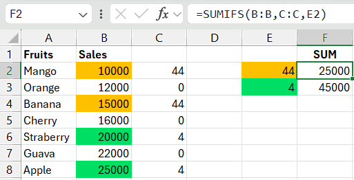 SUM based on Colour in Excel Formula