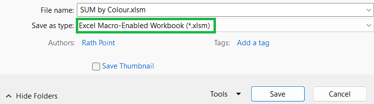 Select Save as Type - Excel Macro-Enabled Workbook