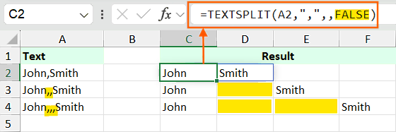 Excel TEXTSPLIT Function Empty Cells