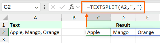 Split Cell Horizontally using TEXTSPLIT Formula in Excel