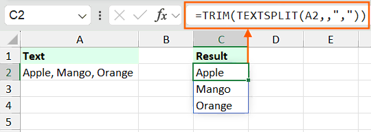 Split Cell Vertically in Excel TEXTSPLIT Formula