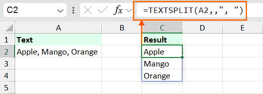 Split Cell Vertically using TEXTSPLIT Formula in Excel