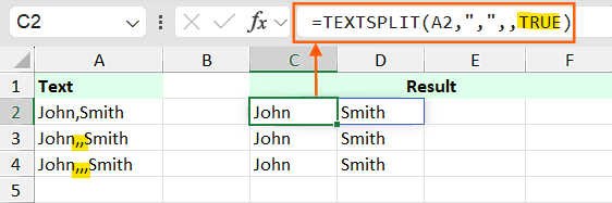 TEXTSPLIT Function Ignore Empty Cells