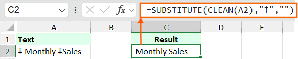 Combine the CLEAN and SUBSTITUTE function in Excel