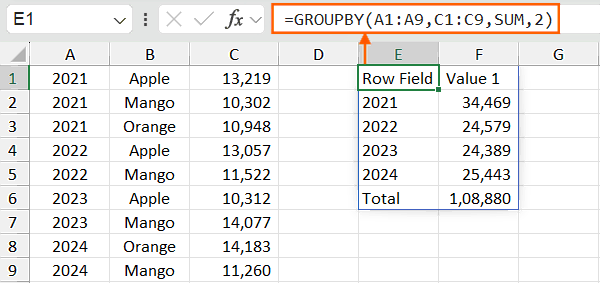 Excel GROUPBY Function Headers