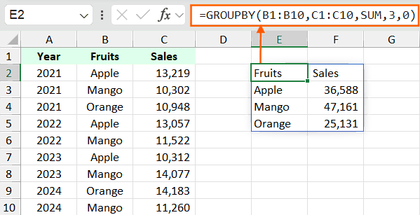 Hide Totals in GROUPBY Function in Excel