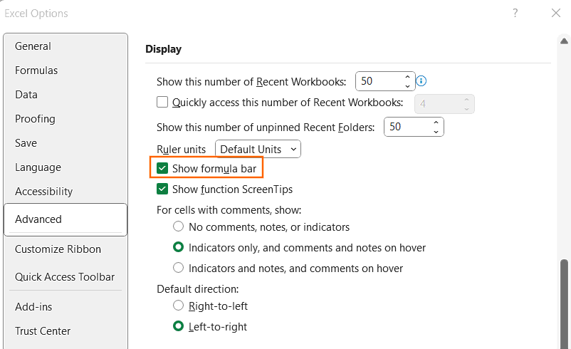 How to Show Formula Bar in Microsoft Excel