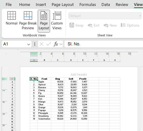 Page Layout View in Excel