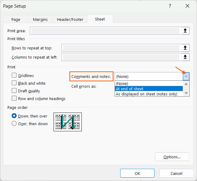 Print Comments and Notes in Excel