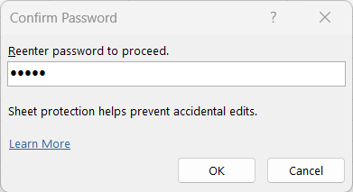 Reenter Password to Protect Worksheet in Excel