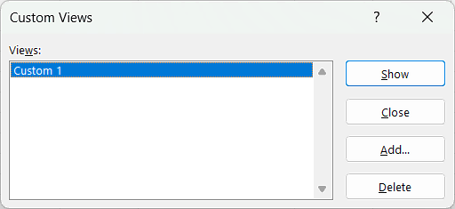 Show Custom Views in Excel