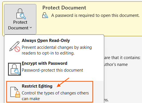 Protect Document to Restrict Editing Protect Document to Restrict Editing