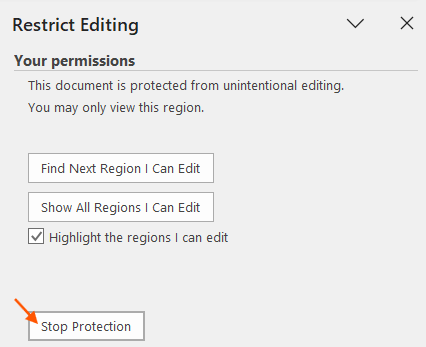 Stop Protection in Word Document Stop Protection in Word Document