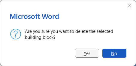Are you sure you want to delete the selected building block